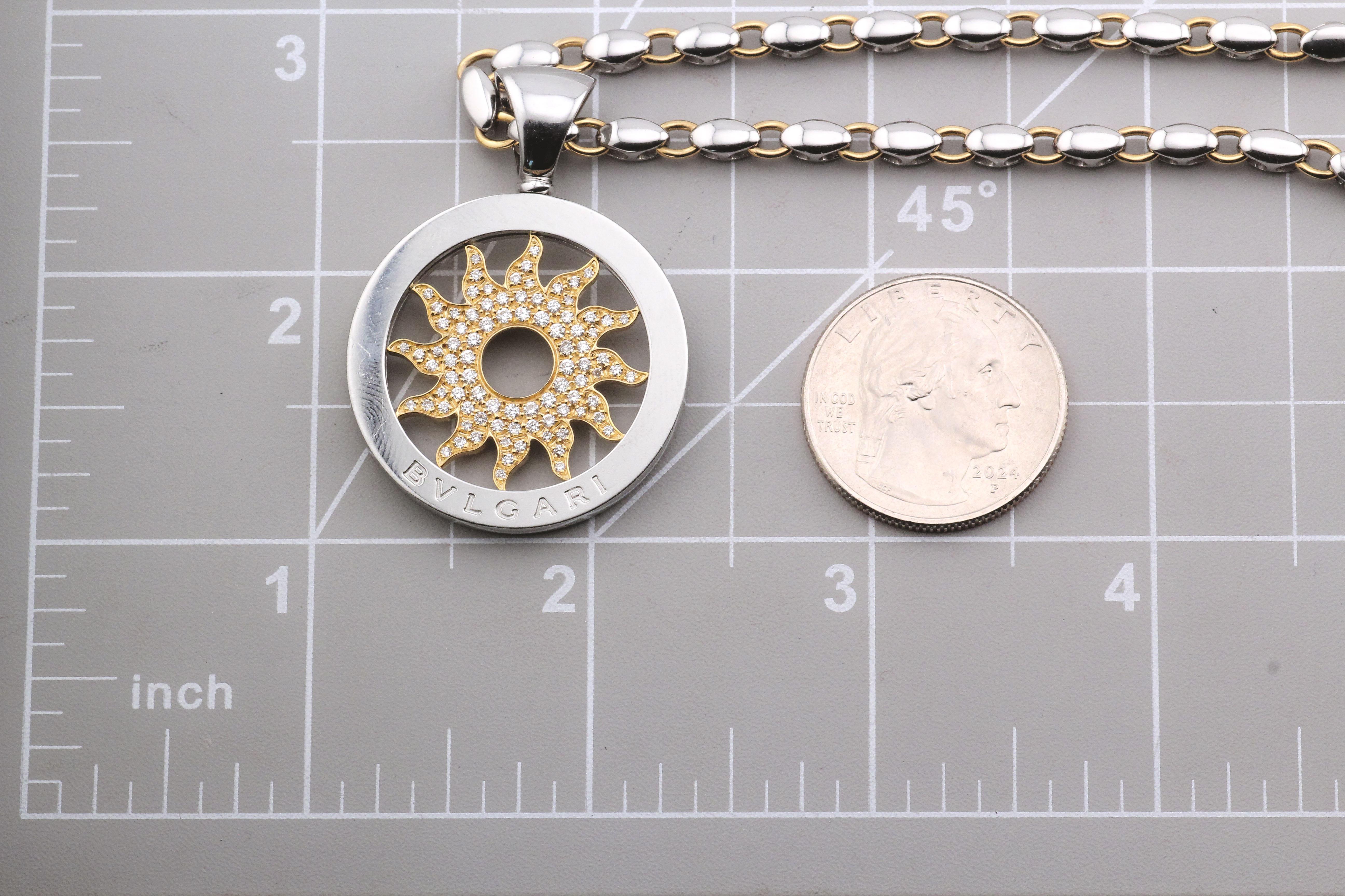 BULGARI Tondo Sun Collana lunga con diamanti in oro 18k e acciaio in vendita 4