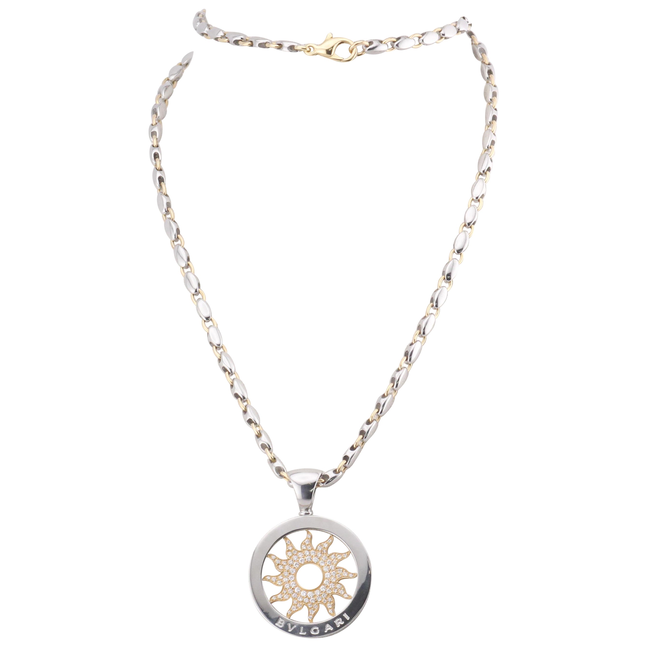 BULGARI Sautoir Tondo Sun Diamond pendentif en acier doré 18k