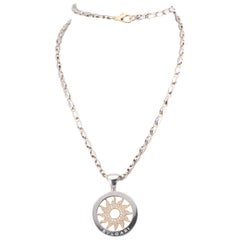 BULGARI Sautoir Tondo Sun Diamond pendentif en acier doré 18k