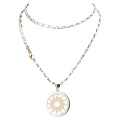 BULGARI Tondo Sun Diamond 18k Gold Steel Pendant Long Necklace