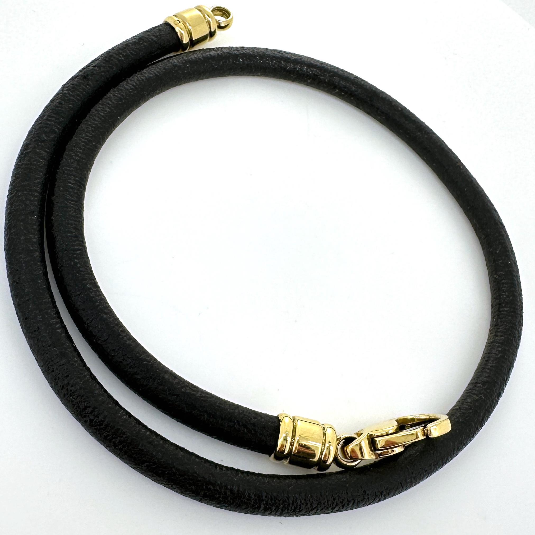 Bulgari Tondo Sun Pendant in 18 Gold & Steel on Leather Collar with 18K Clasp 3