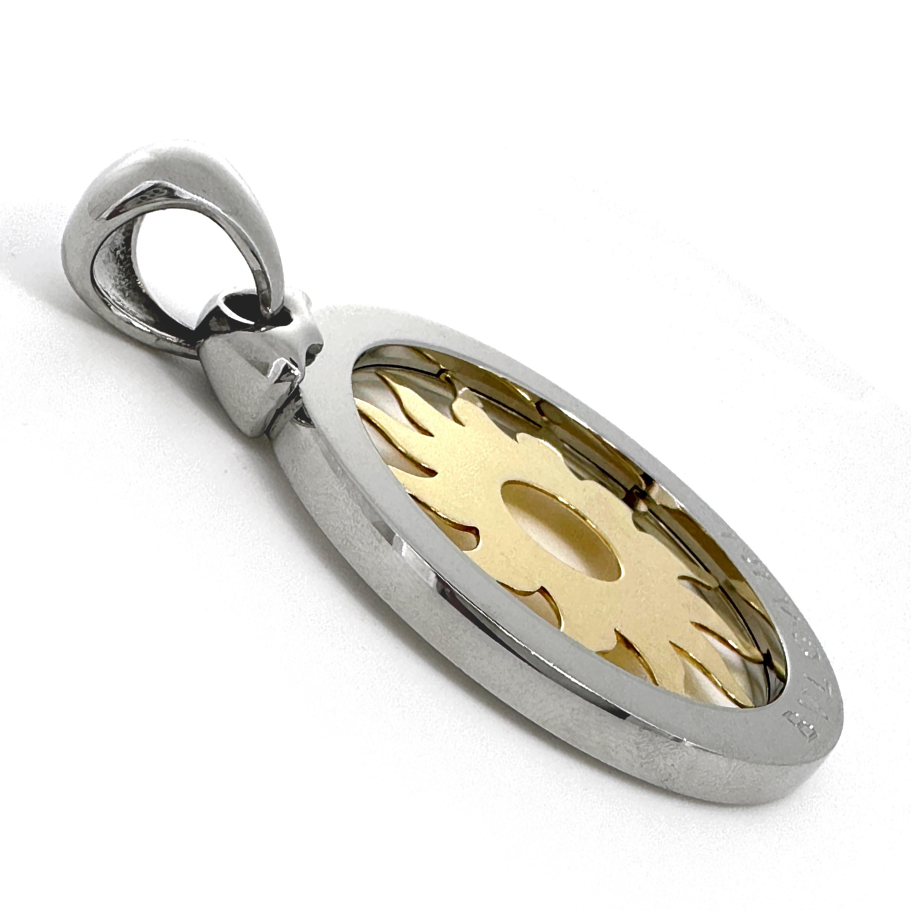 Contemporary Bulgari Tondo Sun Pendant in 18 Gold & Steel on Leather Collar with 18K Clasp