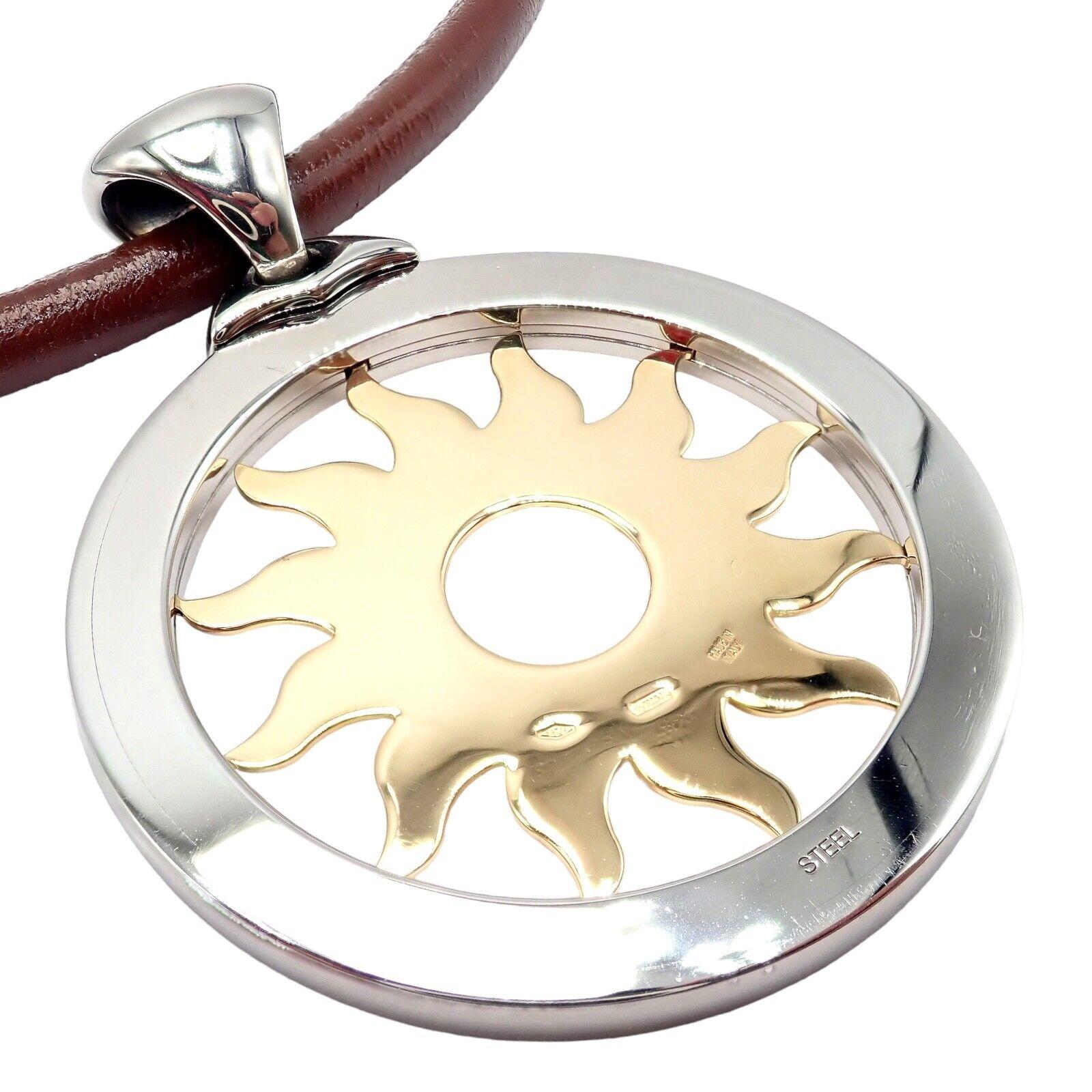Bulgari Tondo Sun Yellow Gold Stainless Steel Extra Large Pendant Necklace For Sale 1