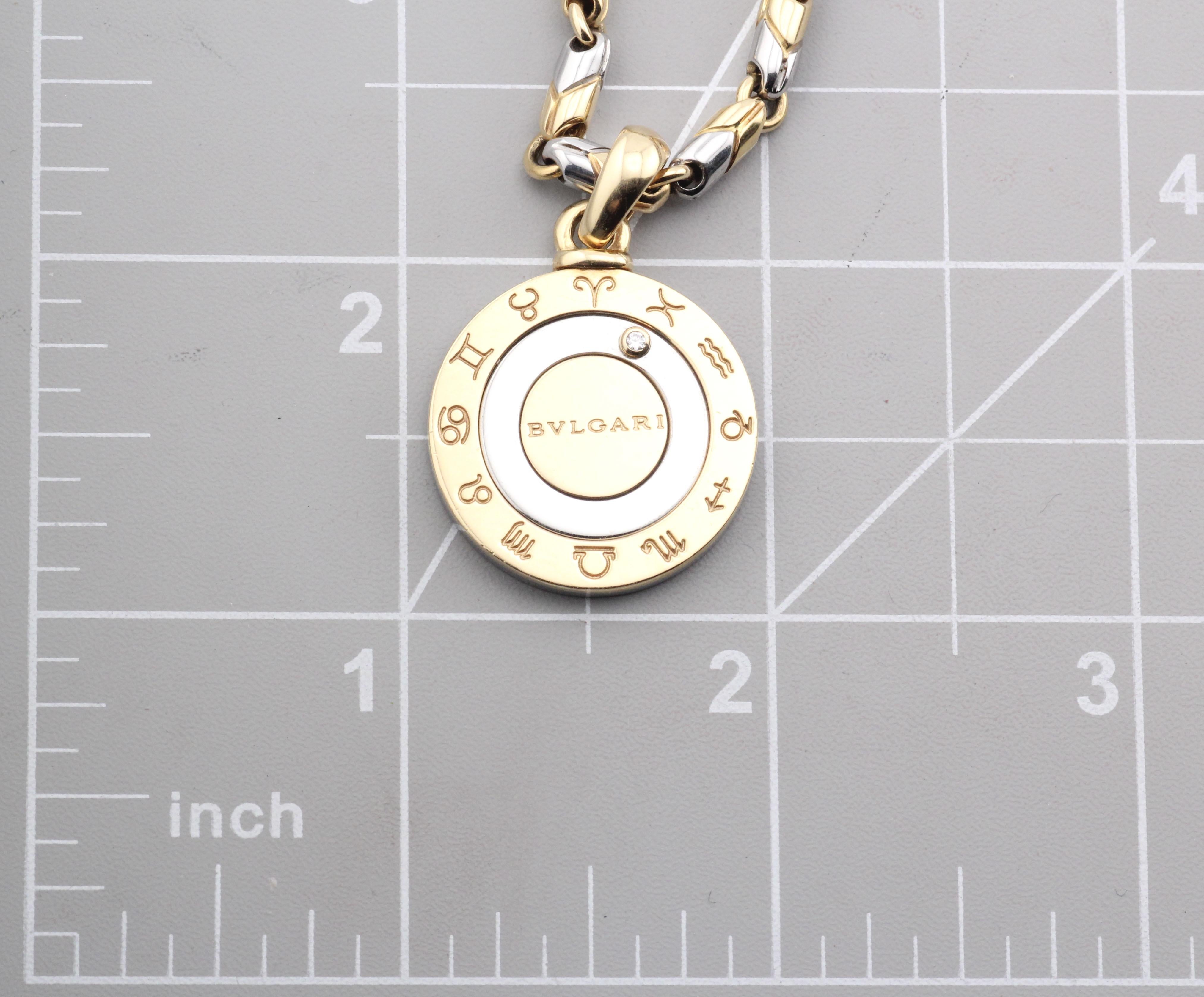BULGARI Collar Colgante Tondo Zodíaco Diamante Acero Oro 18k Corte brillante en venta