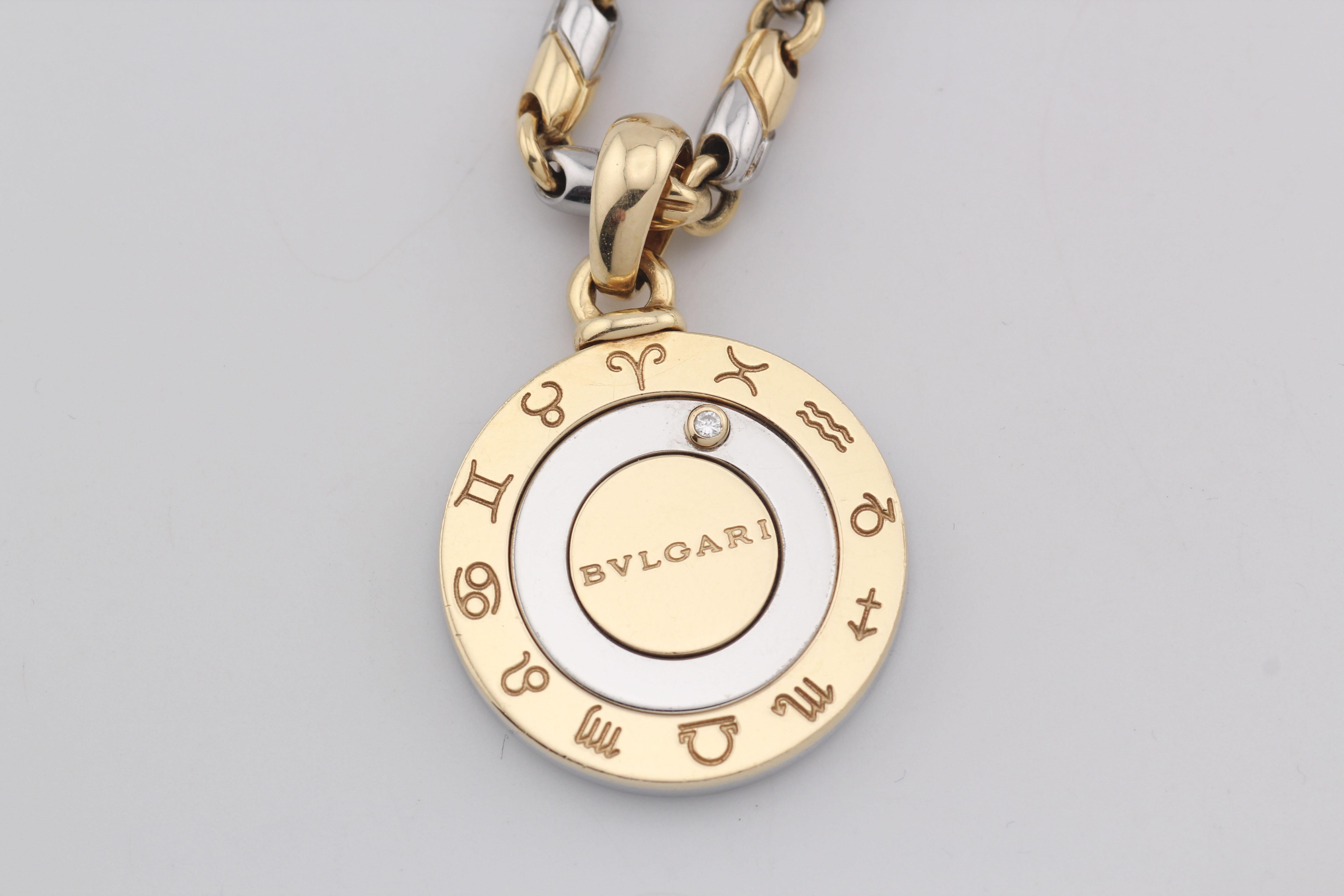 Femenino o masculino BULGARI Collar Colgante Tondo Zodíaco Diamante Acero Oro 18k en venta