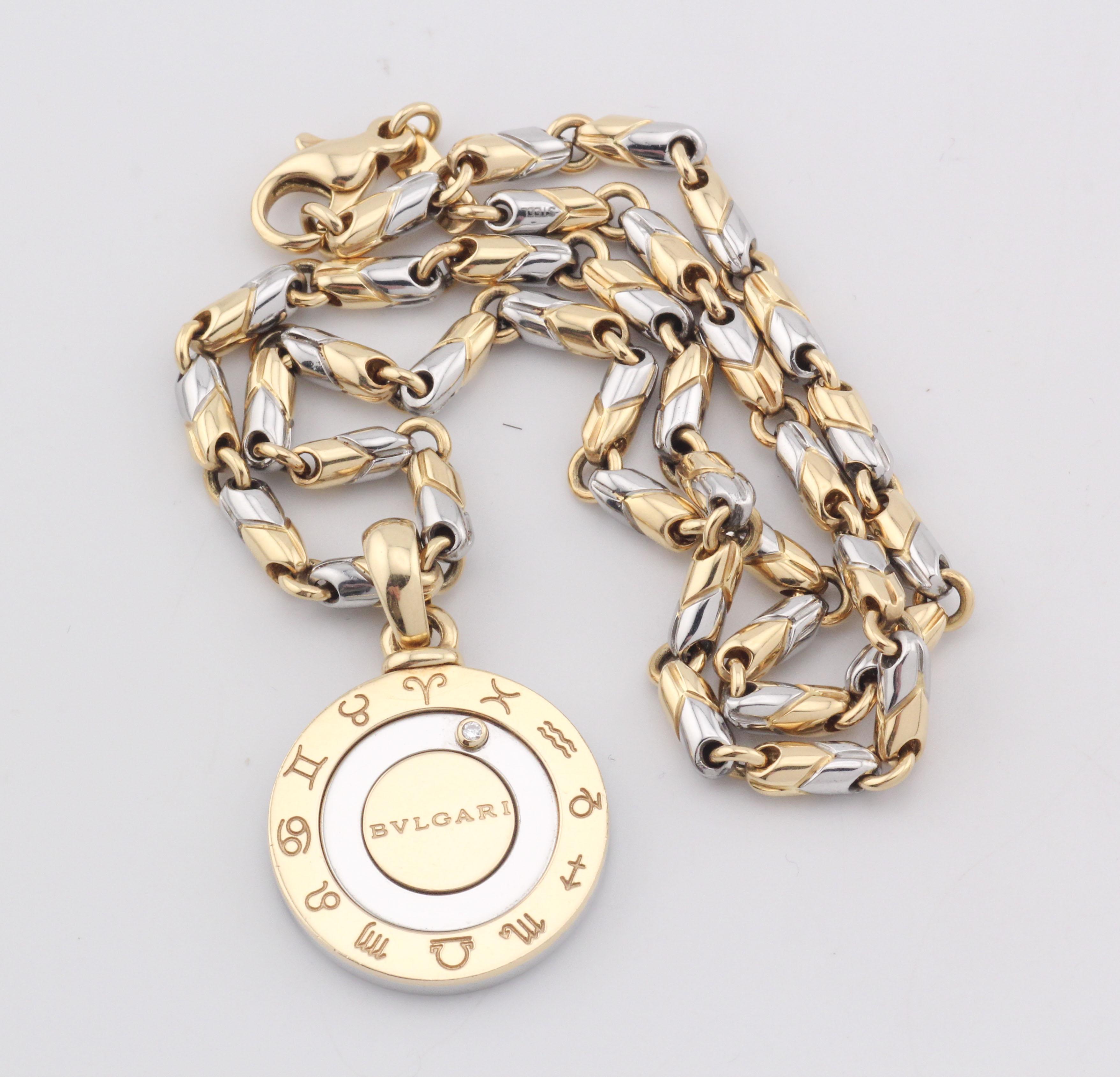 BULGARI Collar Colgante Tondo Zodíaco Diamante Acero Oro 18k en venta 2