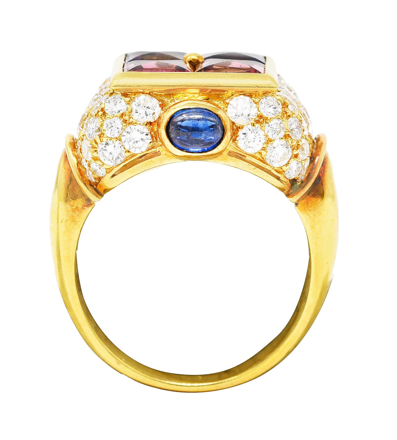 Bulgari Topaz Amethyst Tourmaline Sapphire Diamond 18 Karat Gold Vintage Ring 4