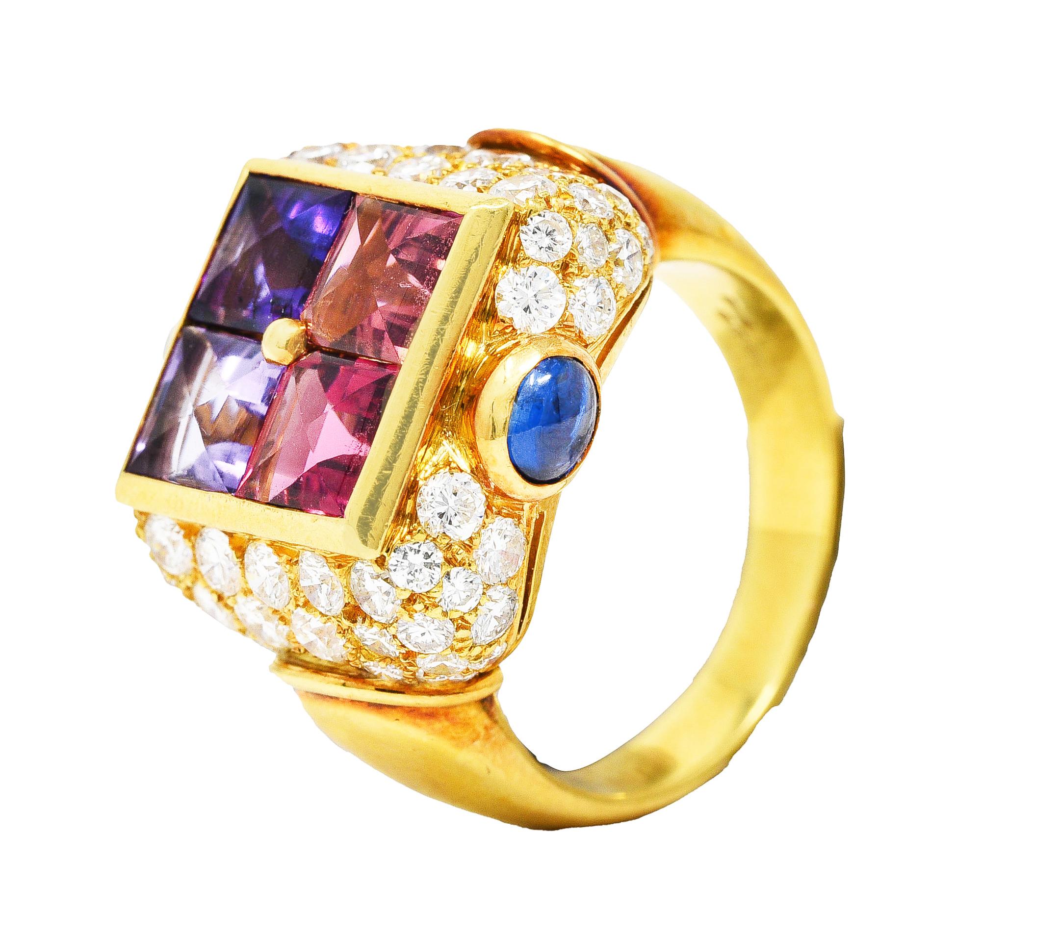 Bulgari Topaz Amethyst Tourmaline Sapphire Diamond 18 Karat Gold Vintage Ring 5