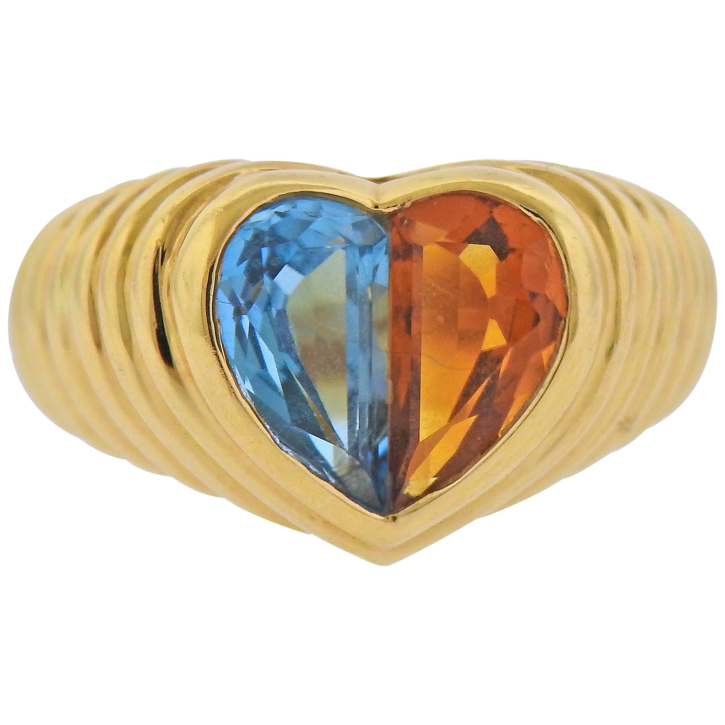 Bulgari Topaz Citrine Gold Heart Ring