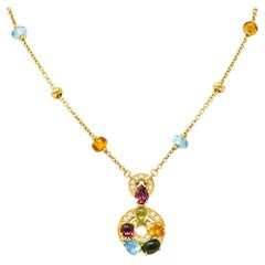Retro Bulgari Topaz Tourmaline Peridot Garnet Citrine Diamond 18 Karat Gold Necklace