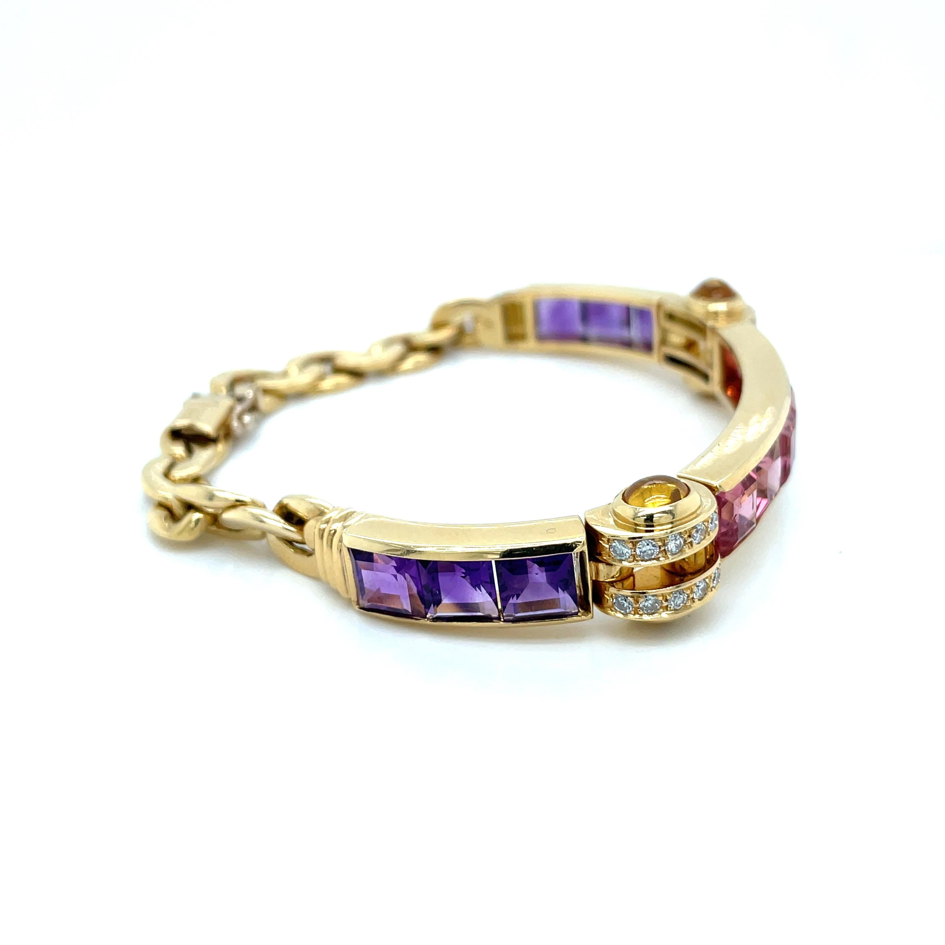 Women's Bulgari Tourmaline Amethyst Diamond Citrine Gold Link Bracelet