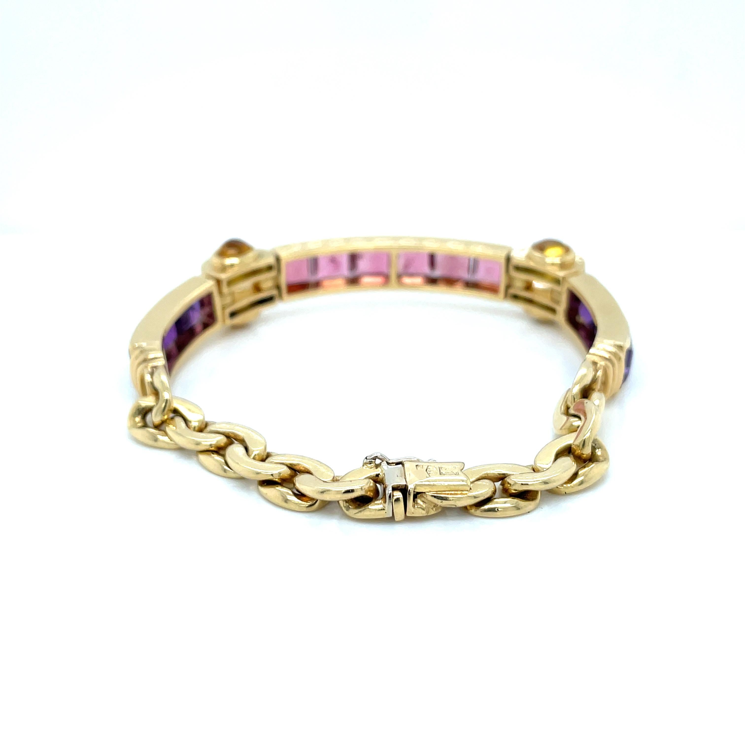 Bulgari Tourmaline Amethyst Diamond Citrine Gold Link Bracelet 2