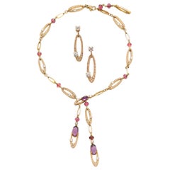 Bulgari Tourmaline Amethyst Diamond Necklace Earrings Elisa Set