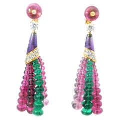 Orecchini Bulgari con tormalina, ametista, smeraldo e diamante