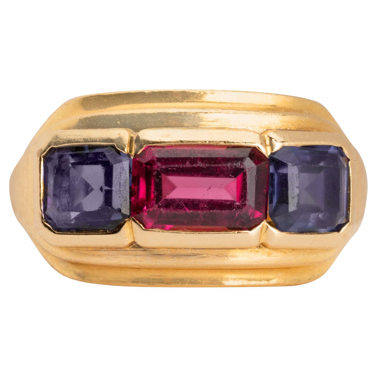 Bulgari Anello con tormalina e iolite (3) pietre in vendita