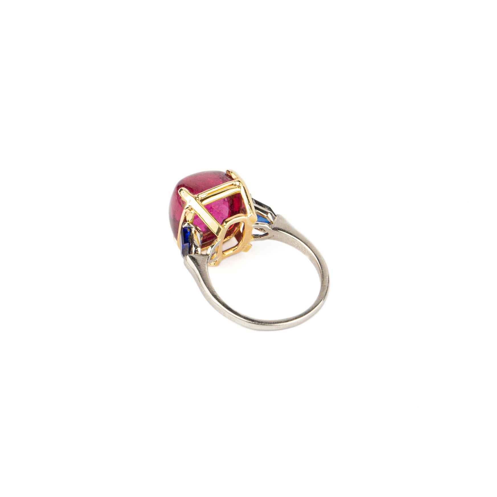 Sugarloaf Cabochon Bulgari Tourmaline and Sapphire Ring  For Sale