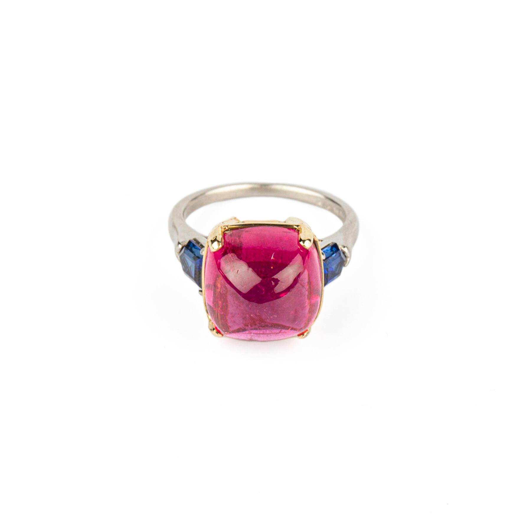 Bulgari Tourmaline and Sapphire Ring  In Excellent Condition For Sale In New York, NY