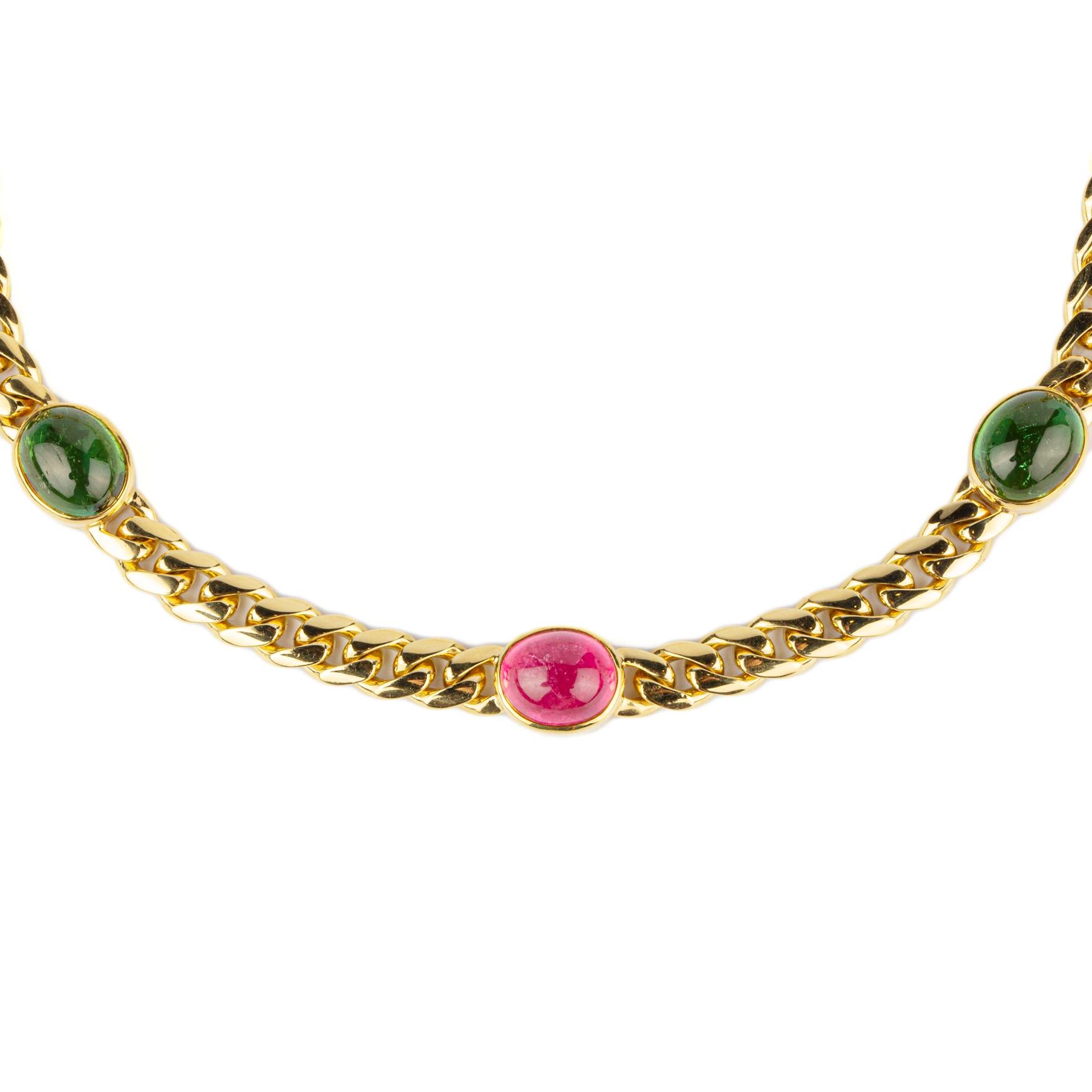 Bulgari Tourmaline Gold Chain Necklace  In Excellent Condition In New York, NY