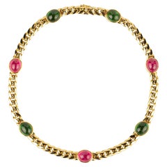 Bulgari Tourmaline Gold Chain Necklace 