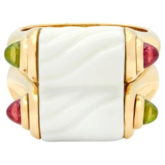 Bulgari Tourmaline Peridot Ceramic 18 Karat Yellow Gold Chandra Ring