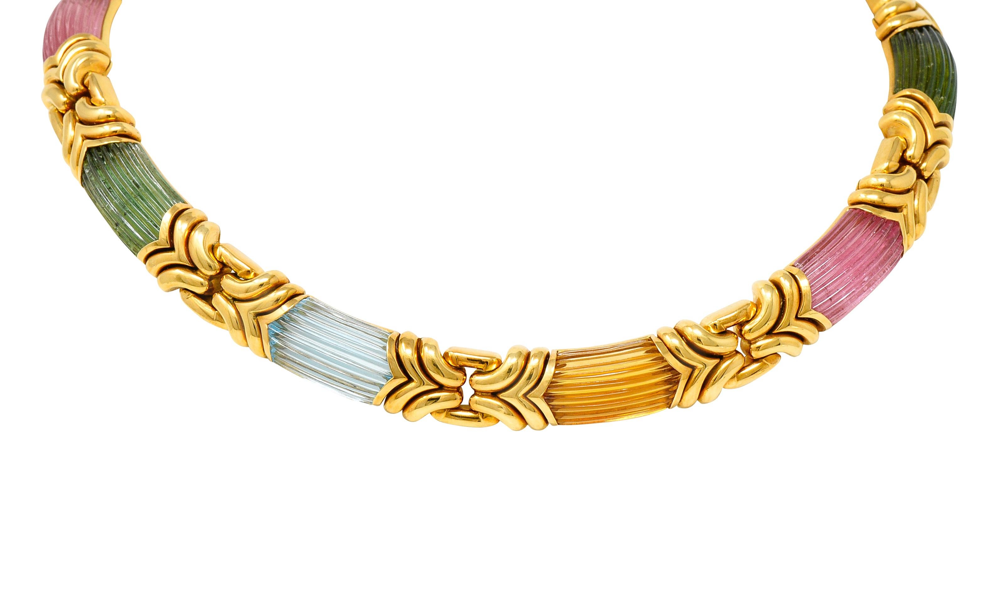 Bulgari Tourmaline Topaz Citrine 18 Karat Gold Trika Vintage Gemstone Necklace 3