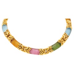 Bulgari Collier trika de pierres précieuses vintage en or 18 carats, tourmaline, topaze et citrine