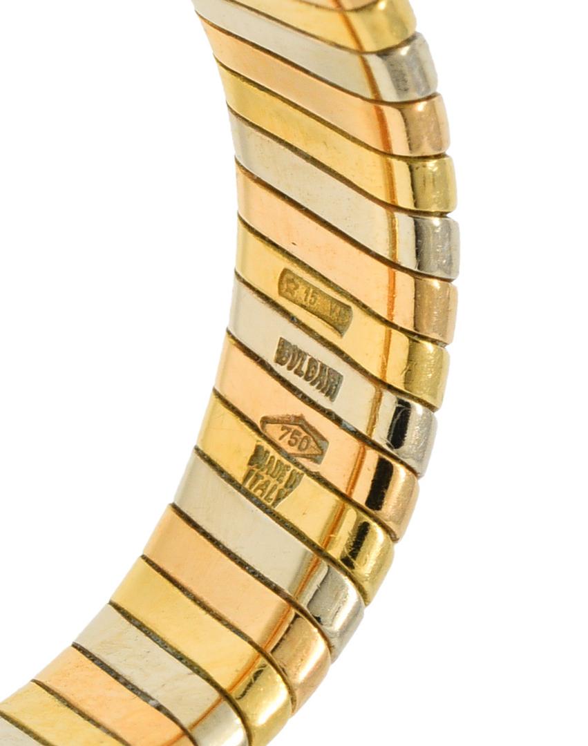 Bulgari Tri-Color 18 Karat Gold Italian Tubogas Band Ring In Excellent Condition In Philadelphia, PA