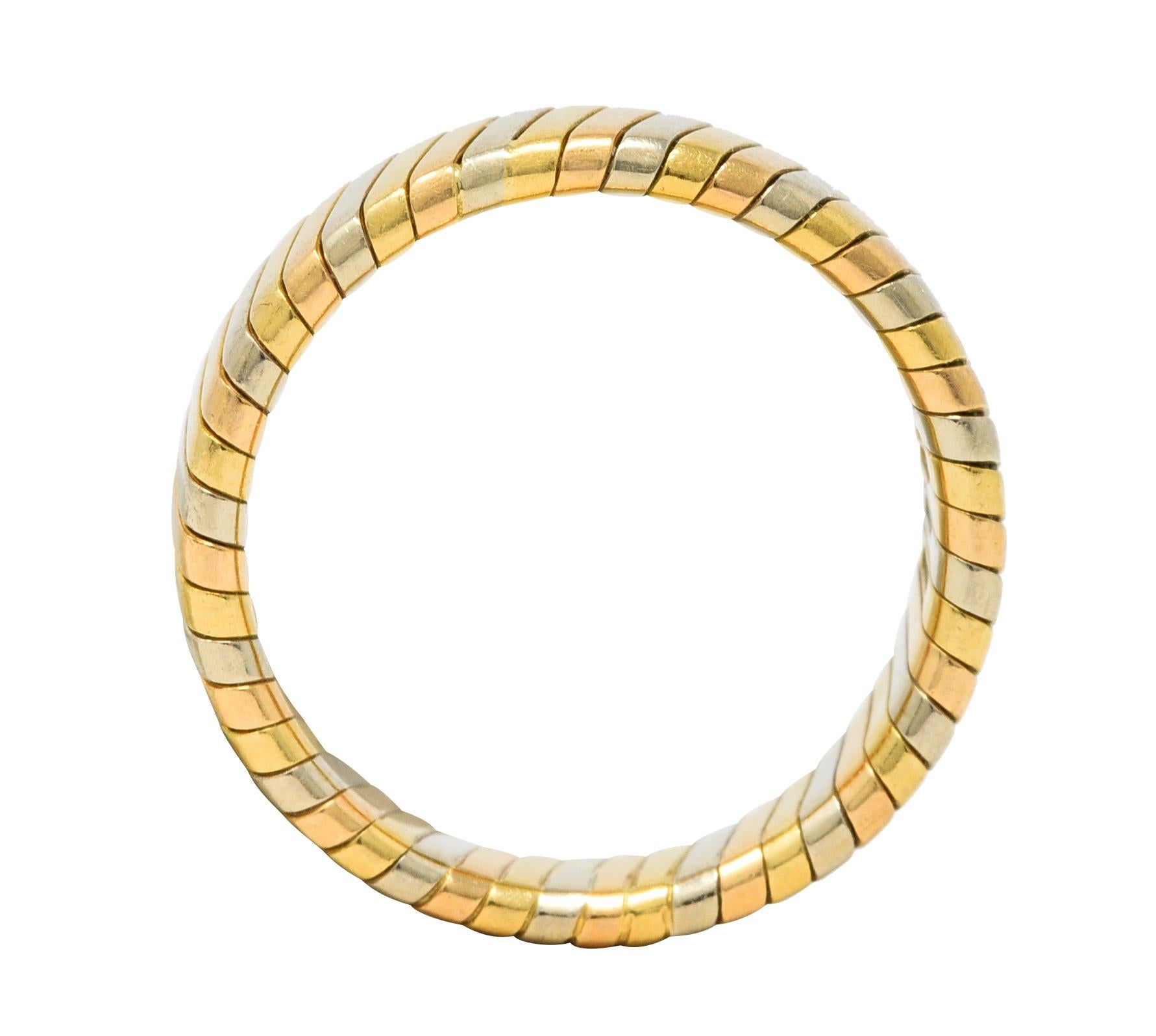 Women's or Men's Bulgari Tri-Color 18 Karat Gold Italian Tubogas Band Ring