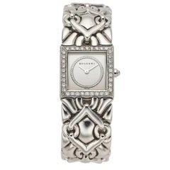 Bulgari Trika Diamond 18K White Gold Integral Bracelet Square Watch Full Set