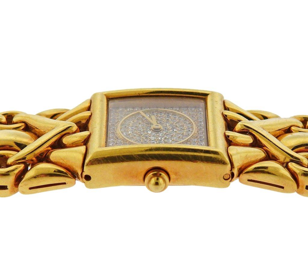 Bulgari Trika Gold Diamond Dial Watch Bracelet BJ06 In Excellent Condition In Lambertville, NJ