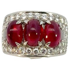 Bulgari Trombino Ring, 1960s — Platinum, Diamonds 
Cabochon Rubies