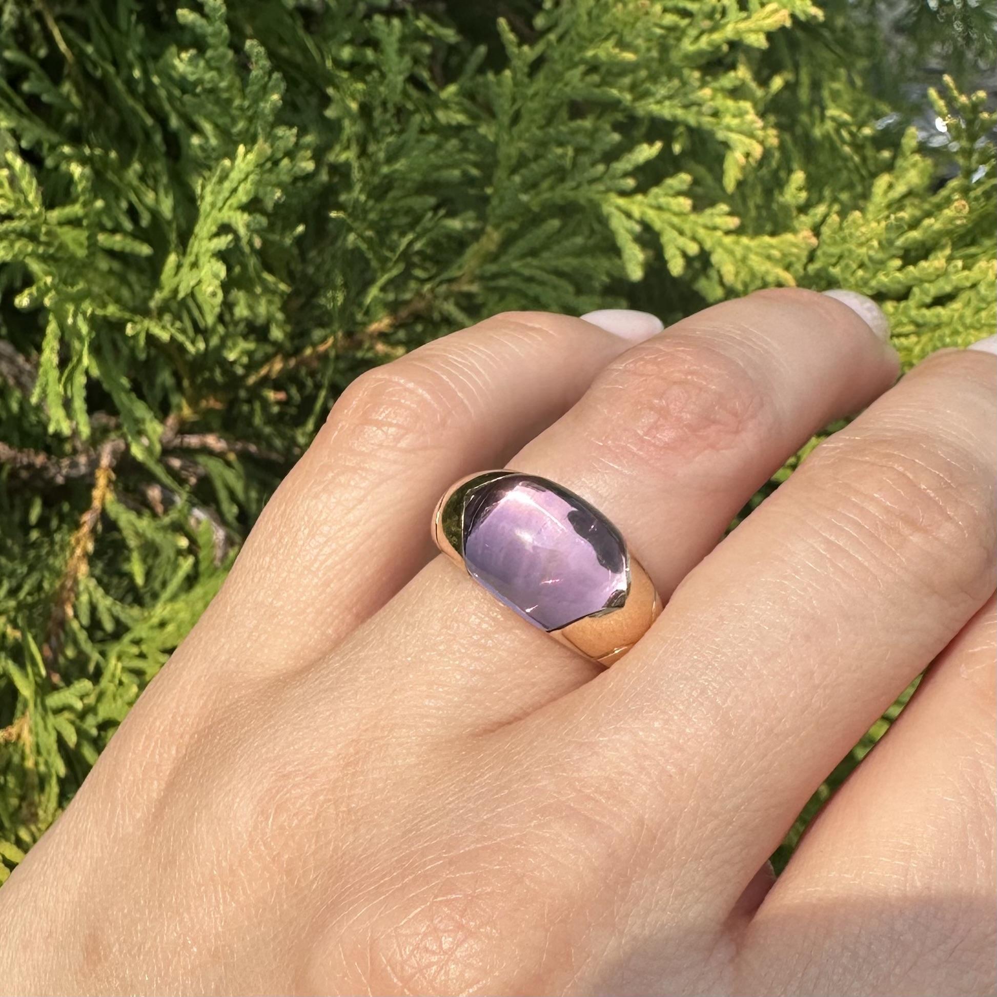 Bulgari Tronchetto 18k Gelbgold Custom Cut Amethyst Band Ring im Angebot 3