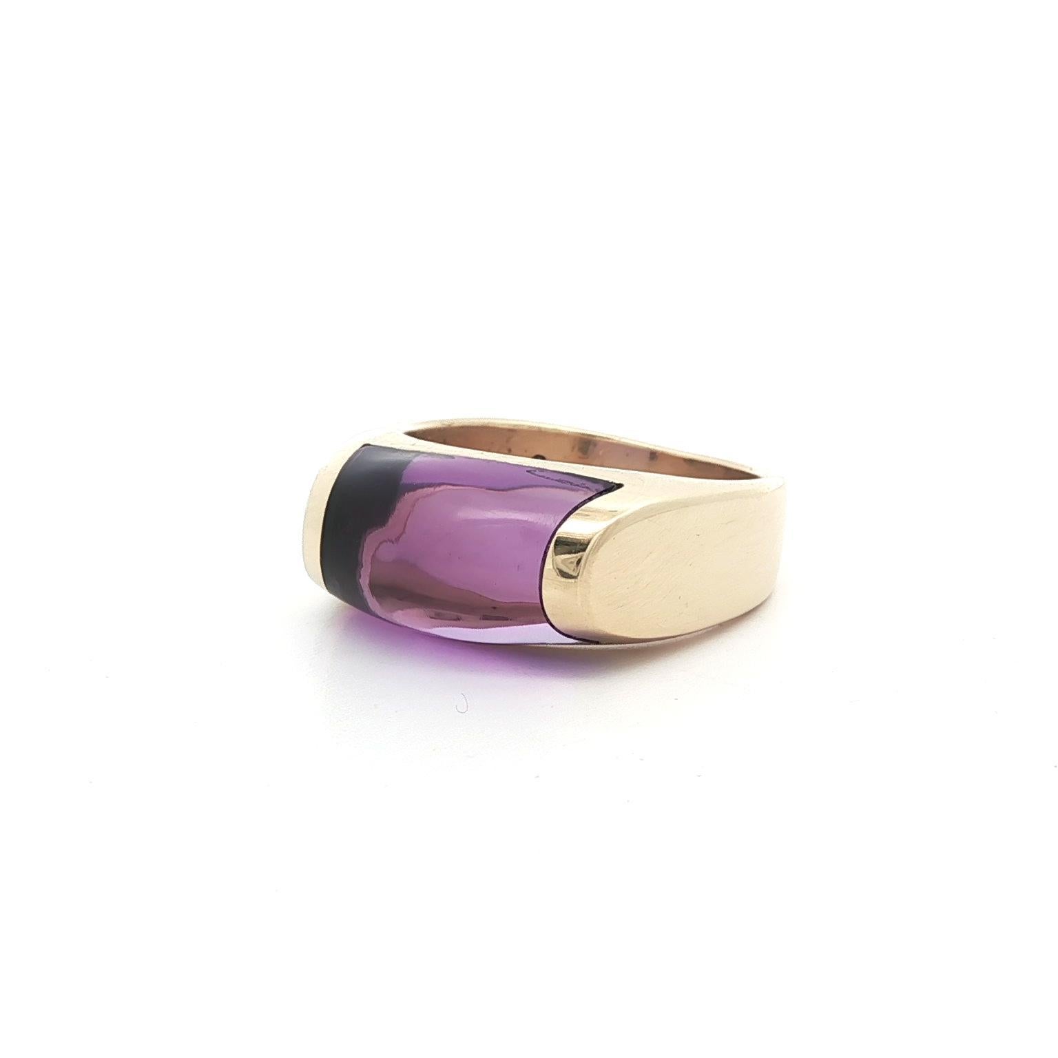Bulgari Tronchetto Bague en or jaune 18k avec améthyste taillée sur mesure en vente 10