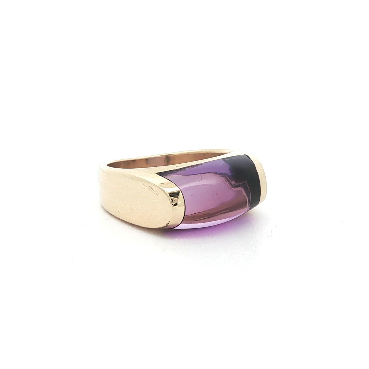 Bulgari Tronchetto Bague en or jaune 18k avec améthyste taillée sur mesure en vente 12