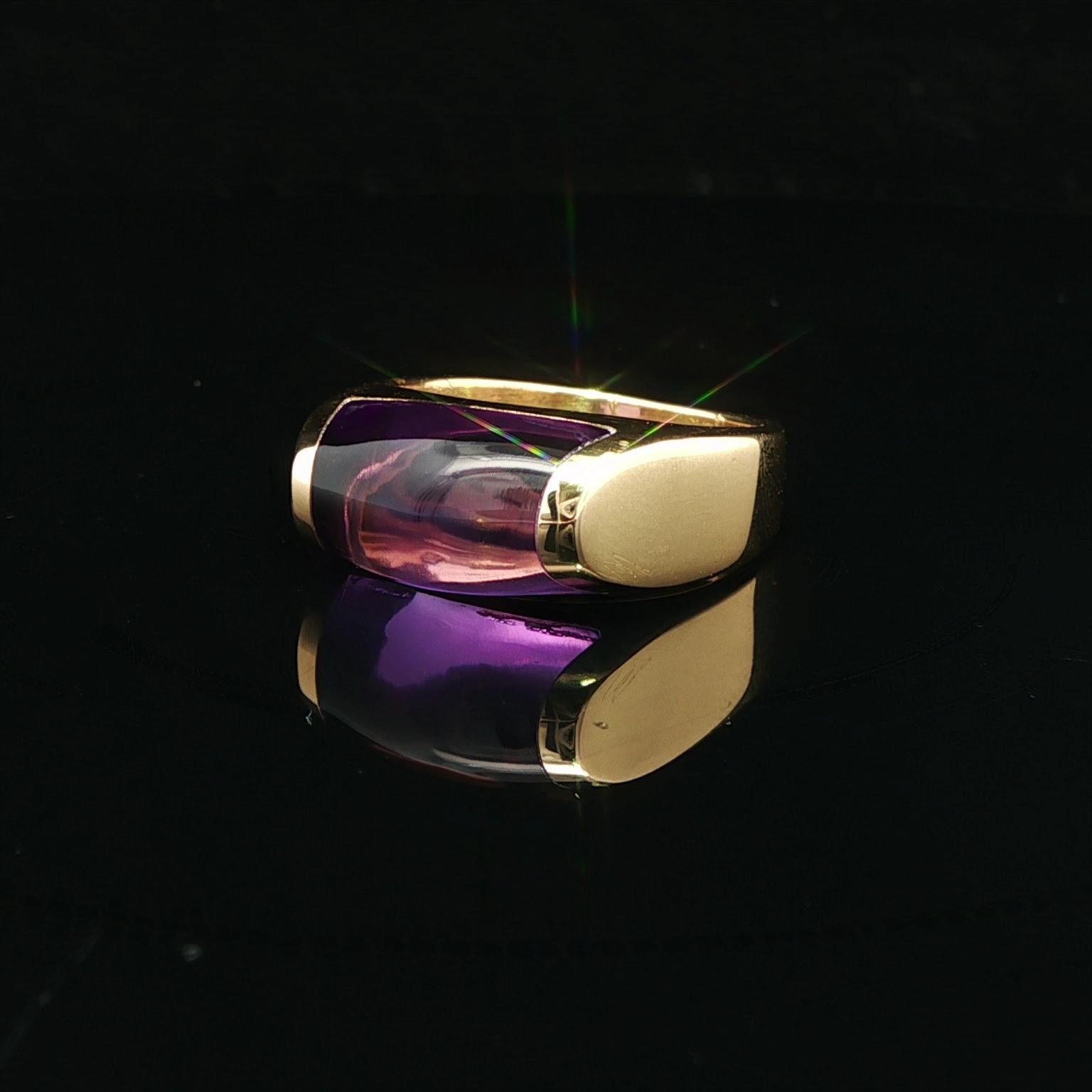 Bulgari Tronchetto Bague en or jaune 18k avec améthyste taillée sur mesure Bon état - En vente à Montclair, NJ