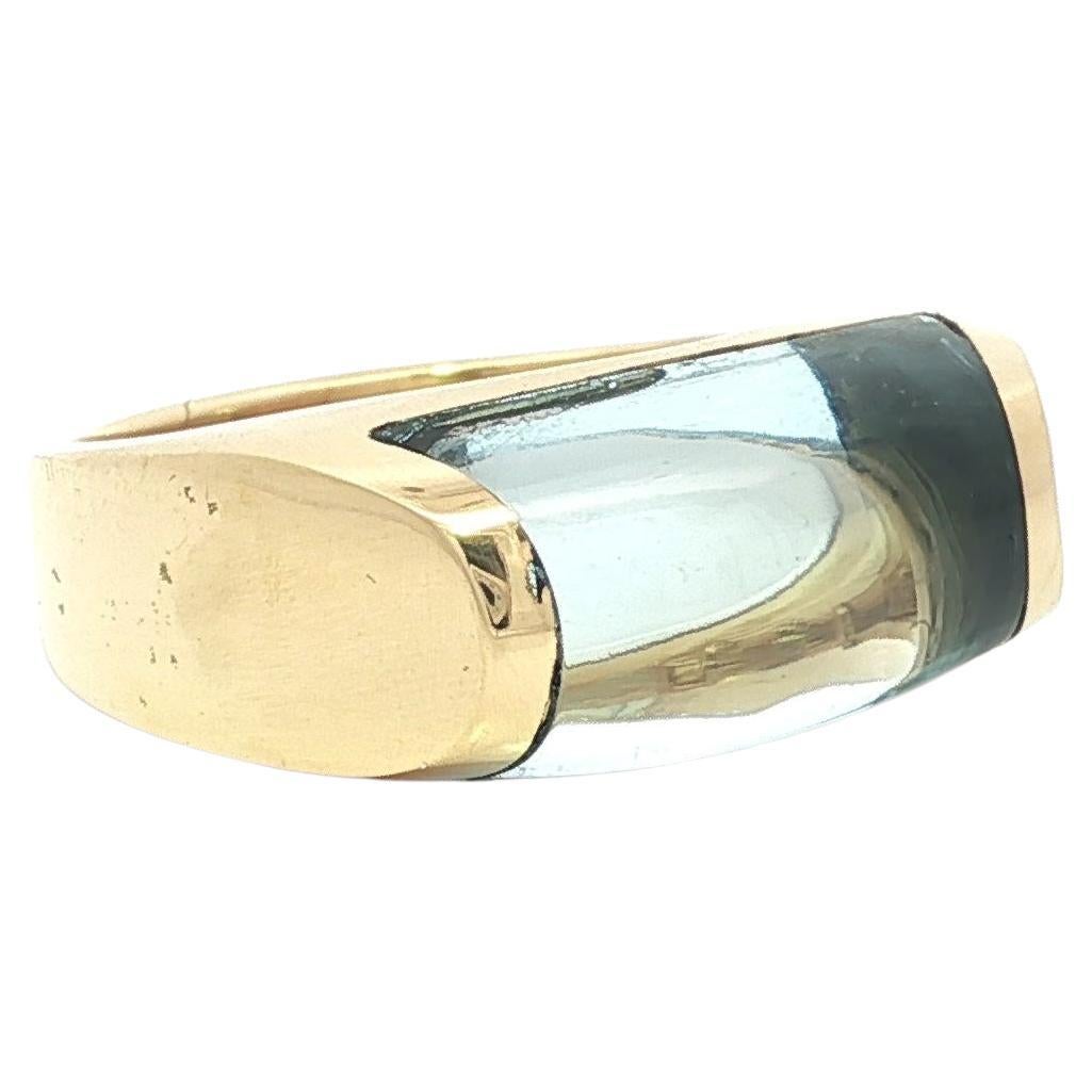 Bague Bulgari Tronchetto en or jaune 18k avec topaze bleue taillée sur mesure en vente