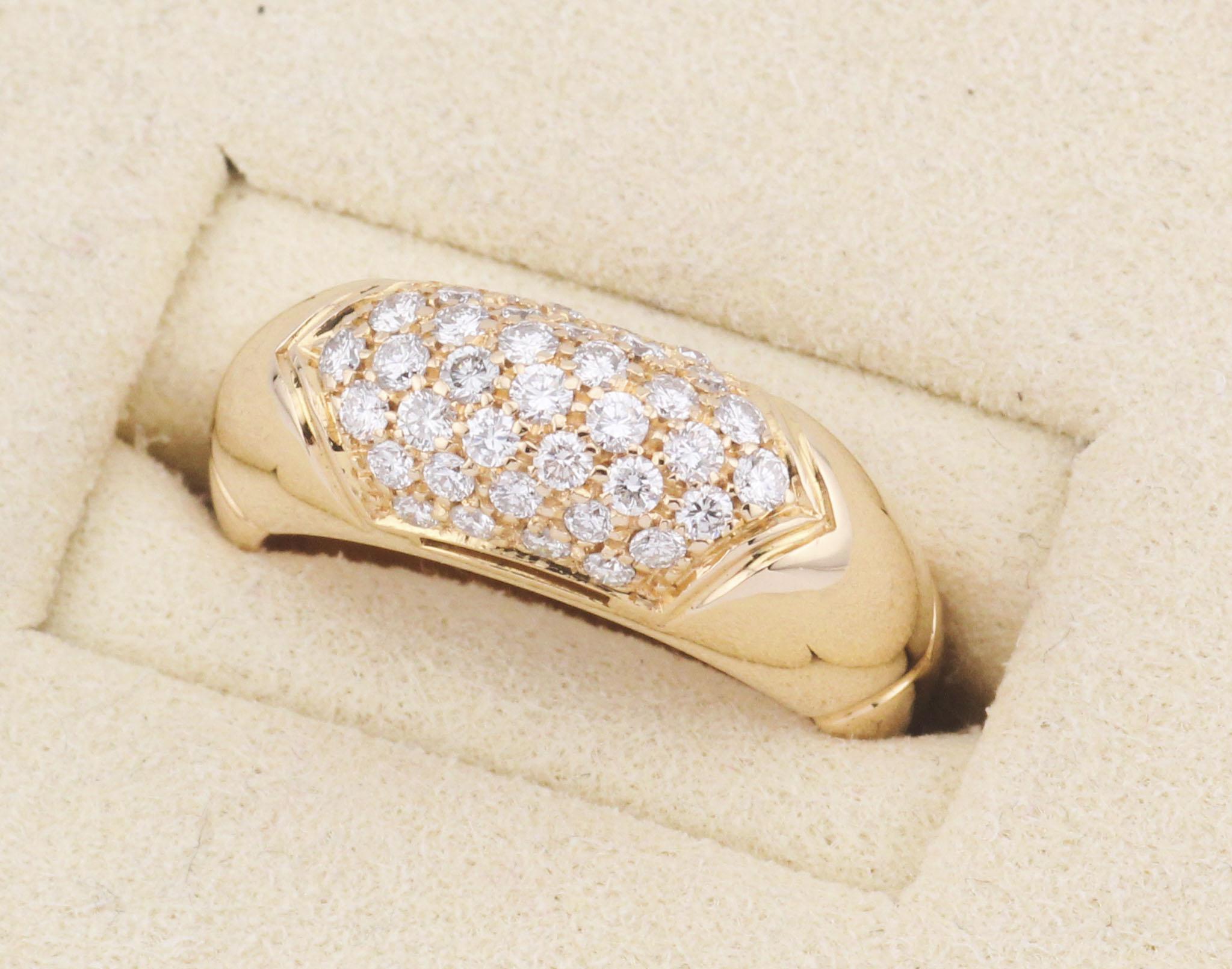 Brilliant Cut Bulgari Tronchetto Diamond 18k Yellow Gold Ring Size 5.25 For Sale