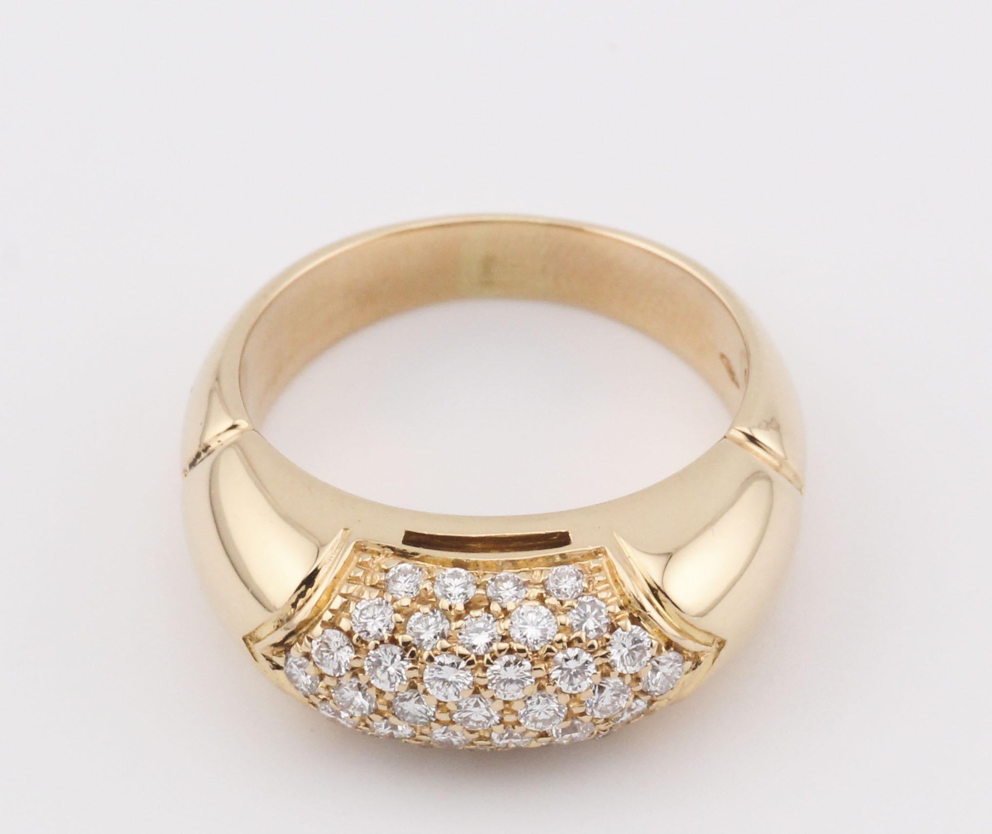 Bulgari Tronchetto Diamond 18k Yellow Gold Ring Size 5.25 In Good Condition For Sale In Simpsonville, SC