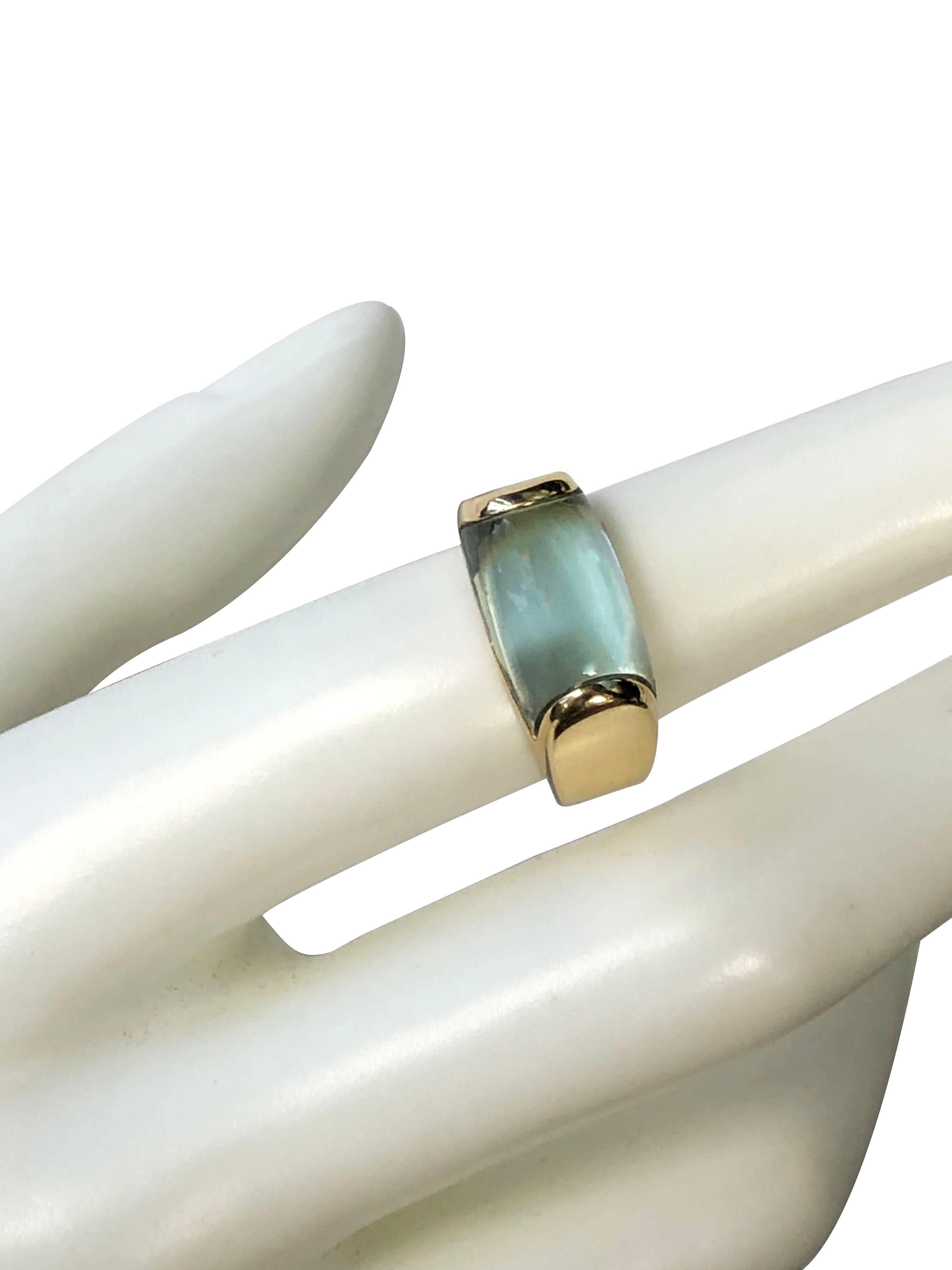 Cabochon Bulgari Tronchetto Yellow Gold and Blue Topaz Ring For Sale