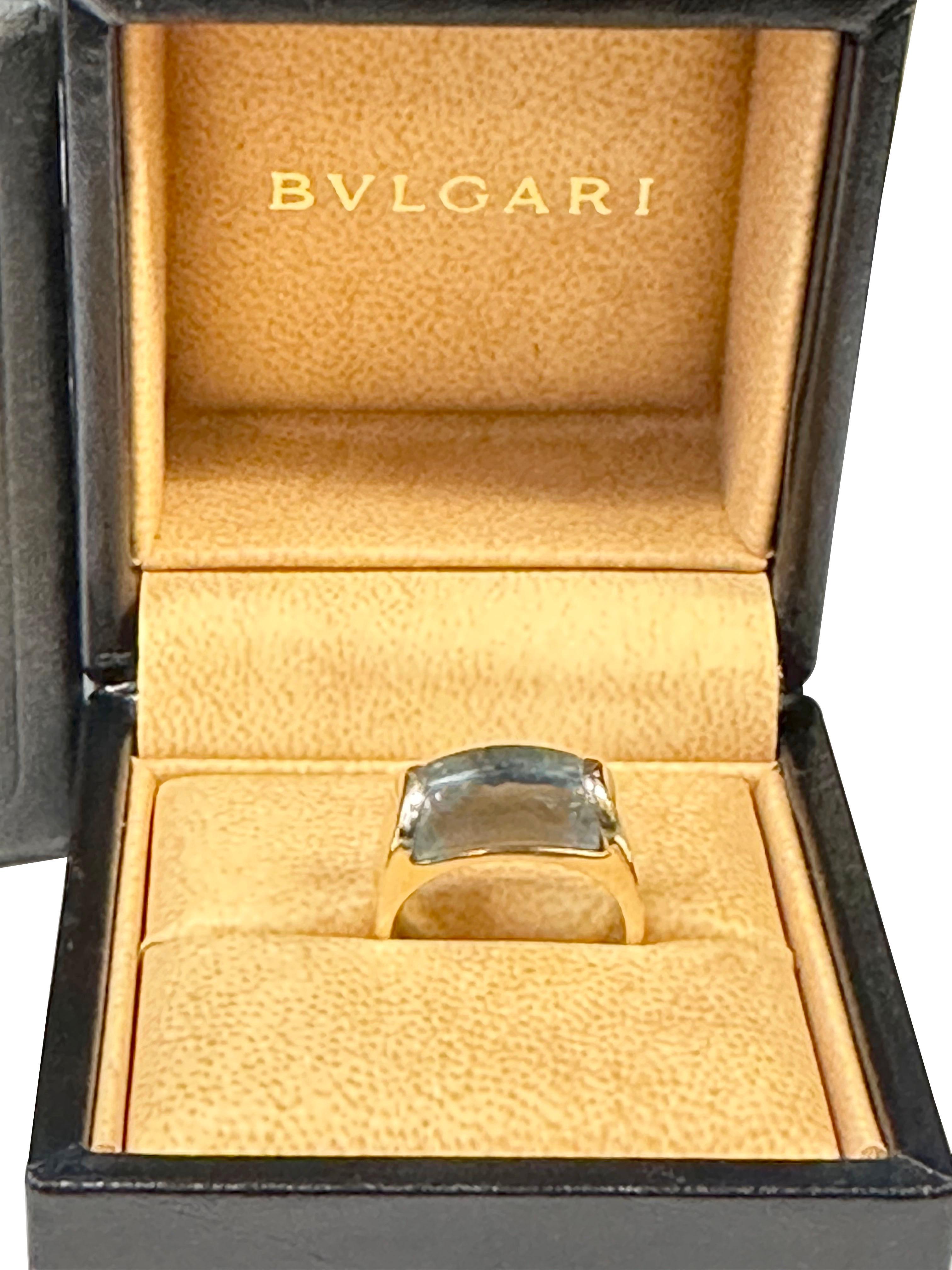 Bulgari Tronchetto Yellow Gold and Blue Topaz Ring In Excellent Condition For Sale In Chicago, IL