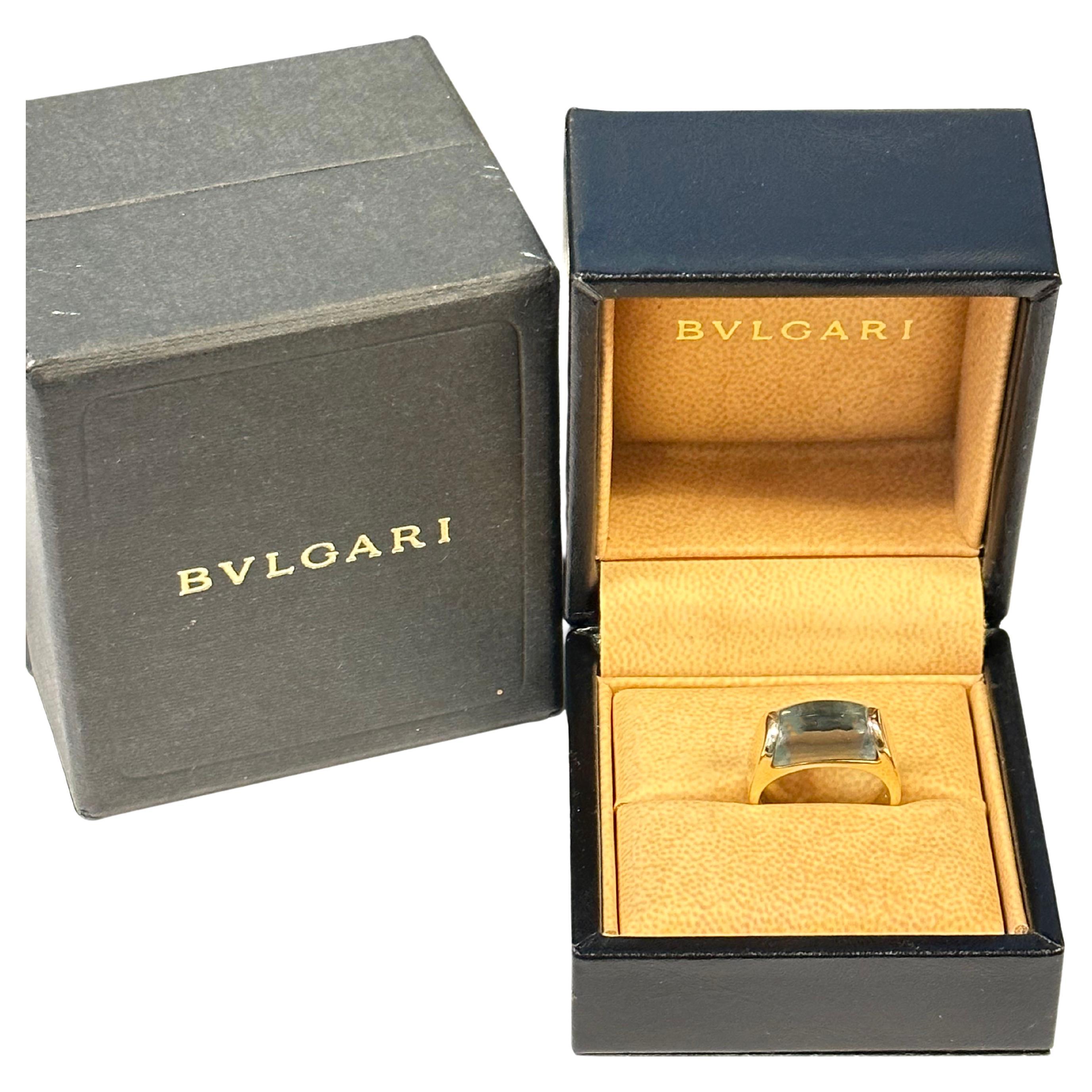 Bulgari Tronchetto Yellow Gold and Blue Topaz Ring For Sale