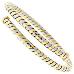Bulgari Tubagas Steel and Gold By-Pass Bangle Bracelet