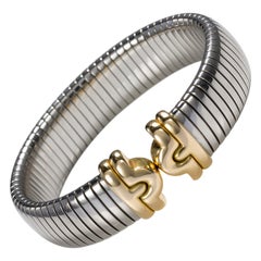 Bulgari Tubogas 18 Karat Gold and Steel Bangle Cuff Bracelet