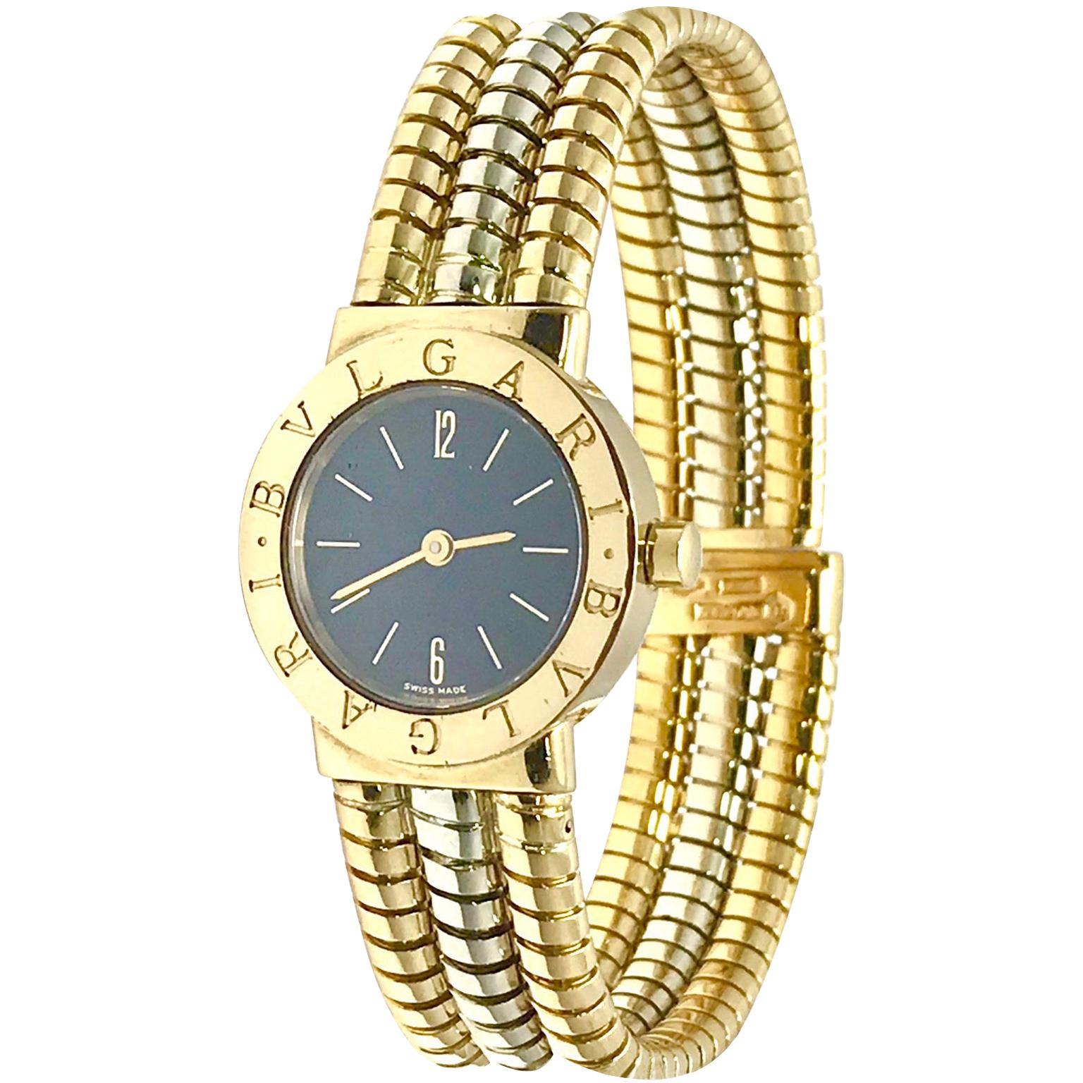 Bulgari Tubogas 18 Karat Tri-Color Gold Open Flex Watch Bangle Bracelet