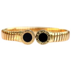 Bulgari Tubogas 18 Karat Yellow Gold and Onyx Bangle Bracelet