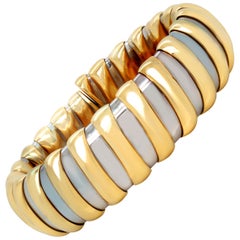 Bulgari Tubogas 18 Karat Yellow Gold Stainless Steel Flexible Bangle Bracelet