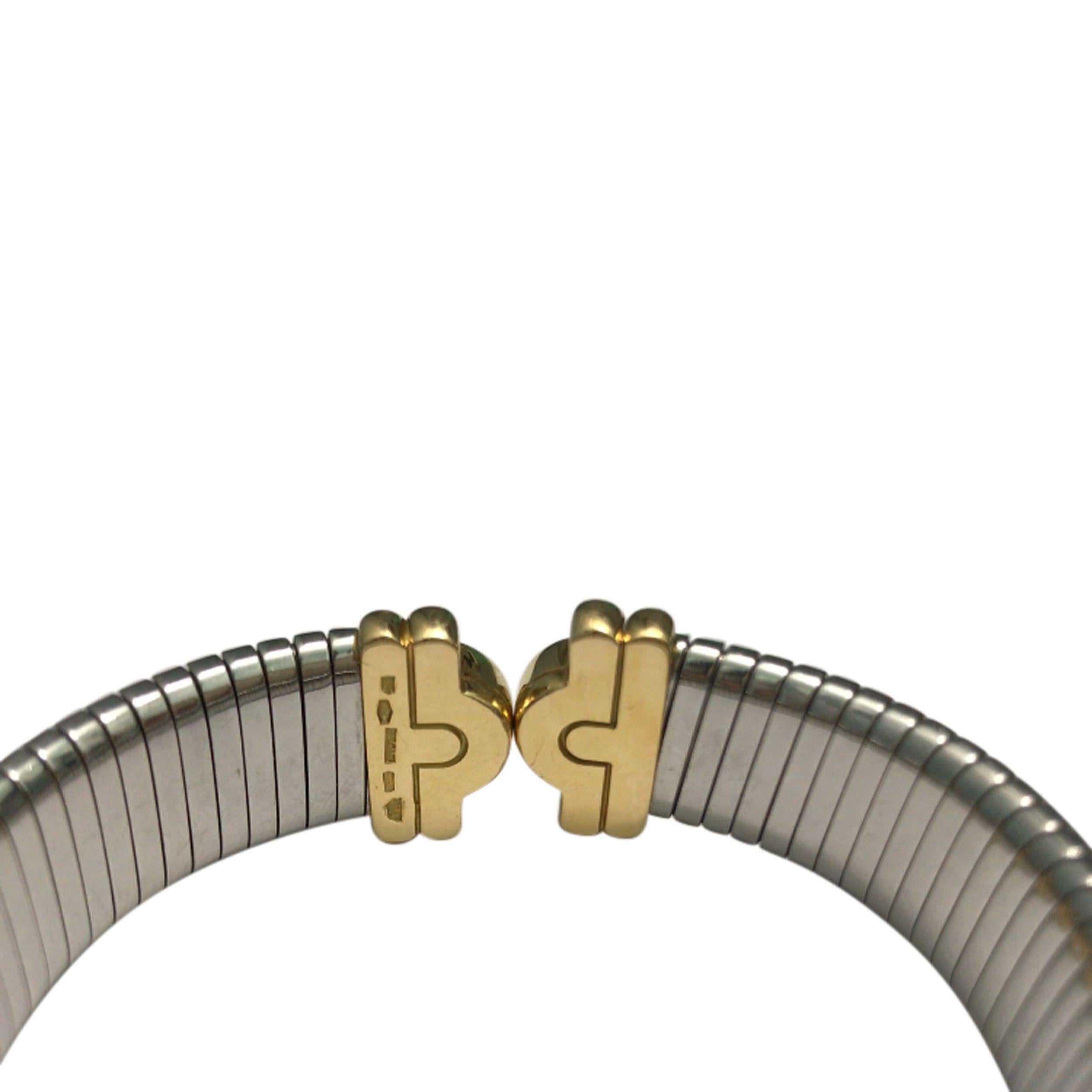 Retro Bulgari Tubogas 18 Karat Gold and Steel Bangle Cuff Bracelet