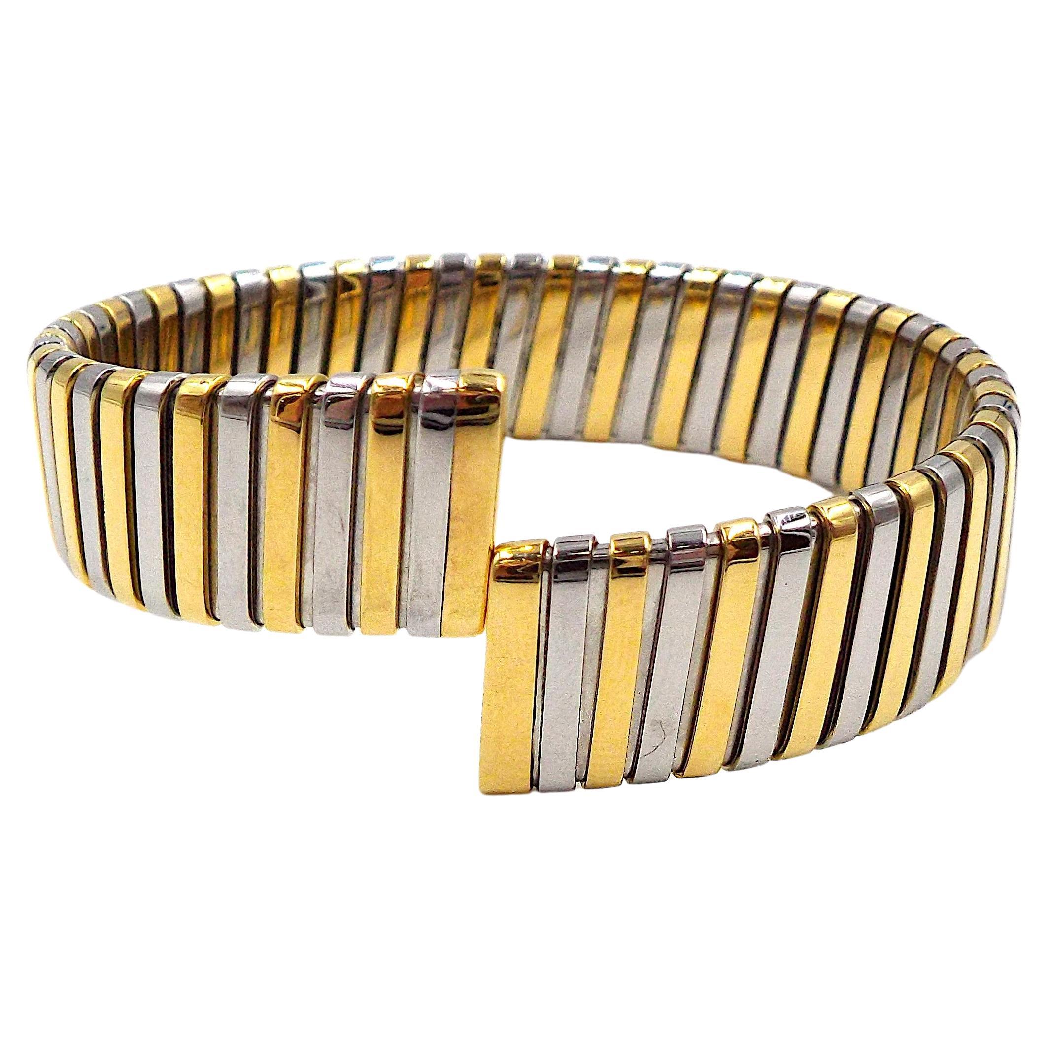 Bulgari Tubogas 18K Two Color Gold Flexible Cuff Bracelet