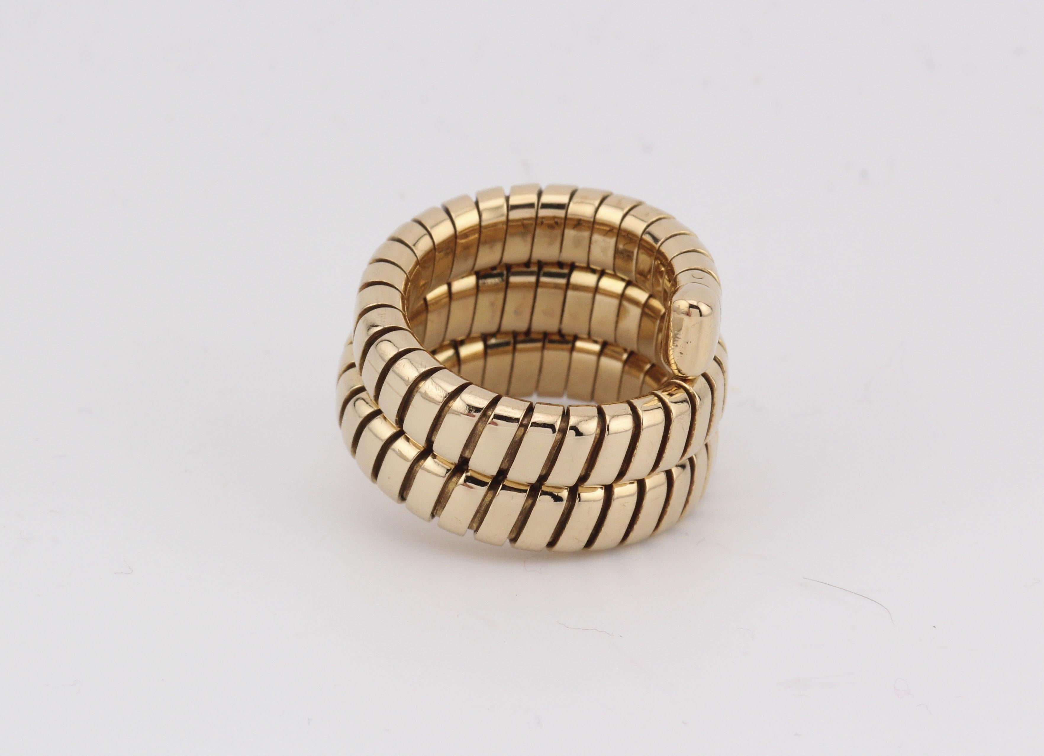 Women's or Men's Bulgari Tubogas 18K Yellow Gold Flexible Snake Ring Size 5.5 For Sale