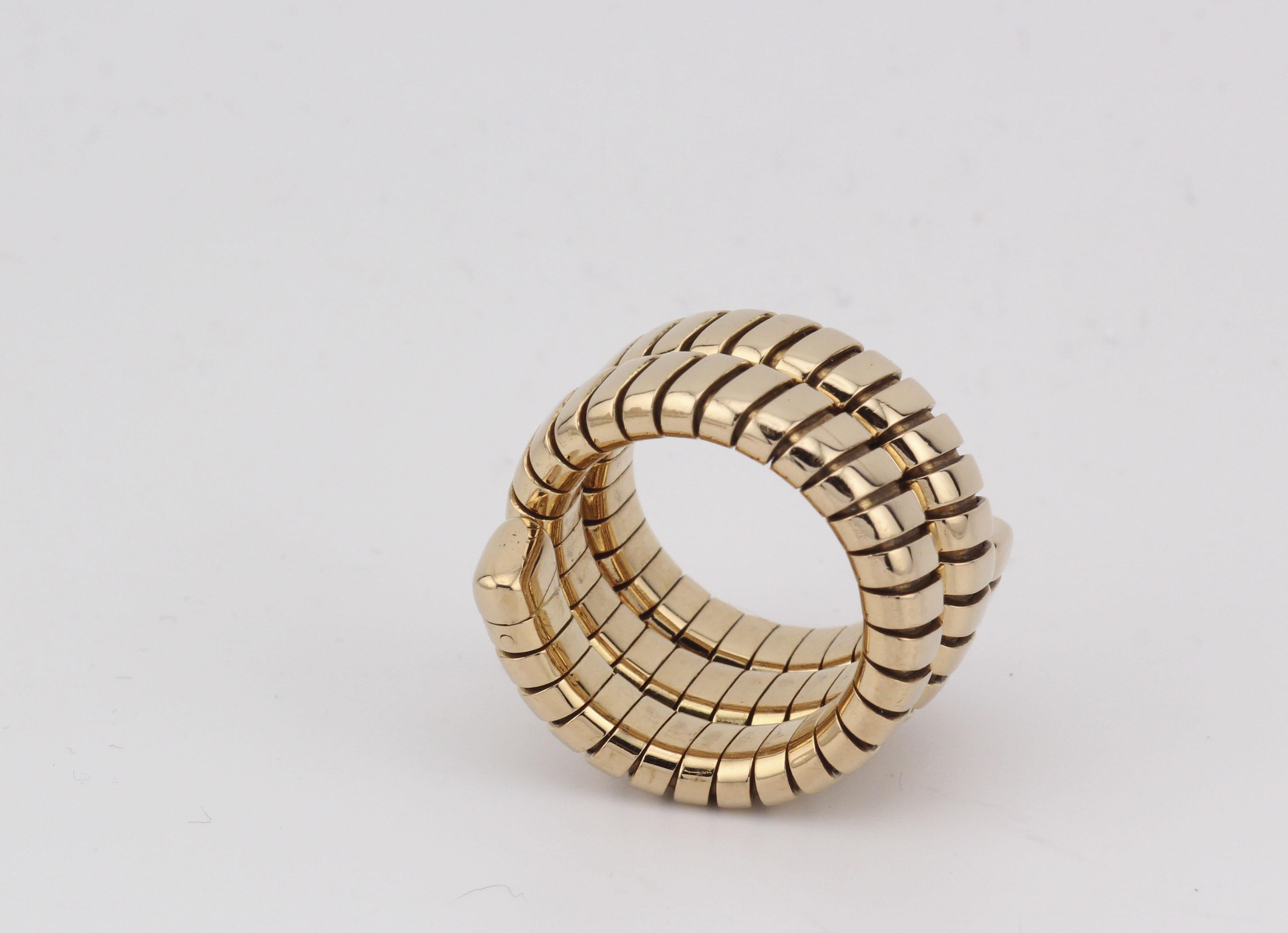 Bulgari Tubogas 18K Yellow Gold Flexible Snake Ring Size 5.5 For Sale 1